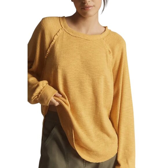 Anthropologie Pilcro Ruffled Raglan Thermal Top Gold Women's Size Large - Picture 1 of 7